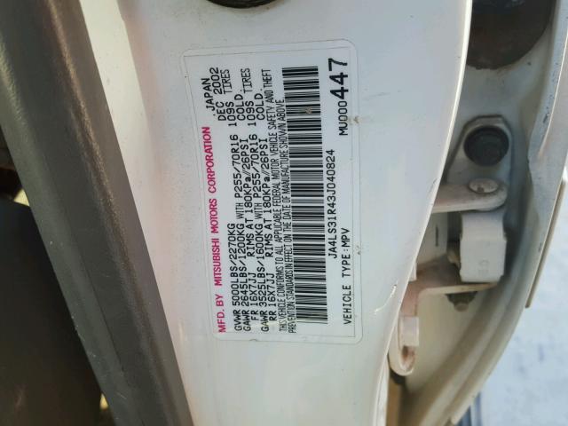 JA4LS31R43J040824 - 2003 MITSUBISHI MONTERO SP WHITE photo 10