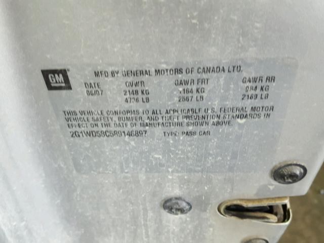 2G1WD58C589146897 - 2008 CHEVROLET IMPALA SUP 银色 照片 10