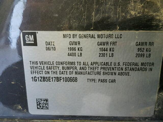 1G1ZB5E17BF100668 - 2011 CHEVROLET MALIBU CHARCOAL photo 10