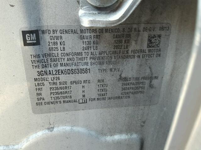 3GNAL2EK6DS630581 - 2013 CHEVROLET CAPTIVA LS 银色 照片 10
