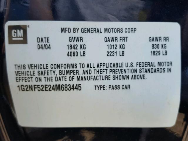 1G2NF52E24M683445 - 2004 PONTIAC GRAND AM S Mavi foto 10