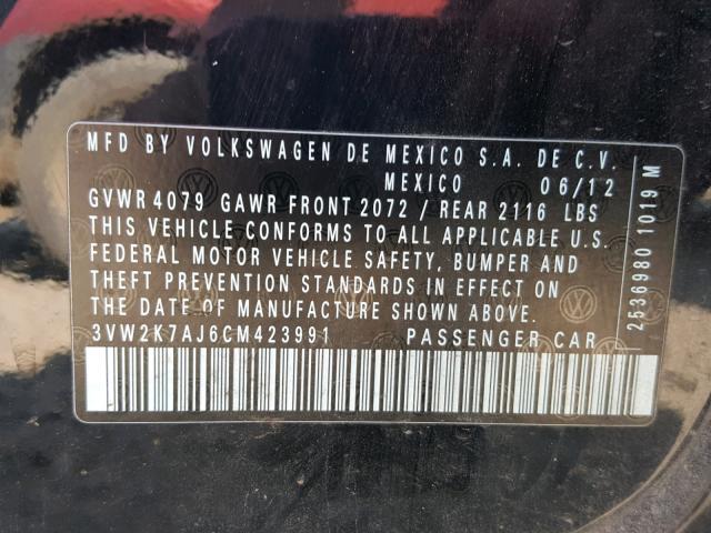 3VW2K7AJ6CM423991 - 2012 VOLKSWAGEN JETTA BASE Սև լուսանկար 10