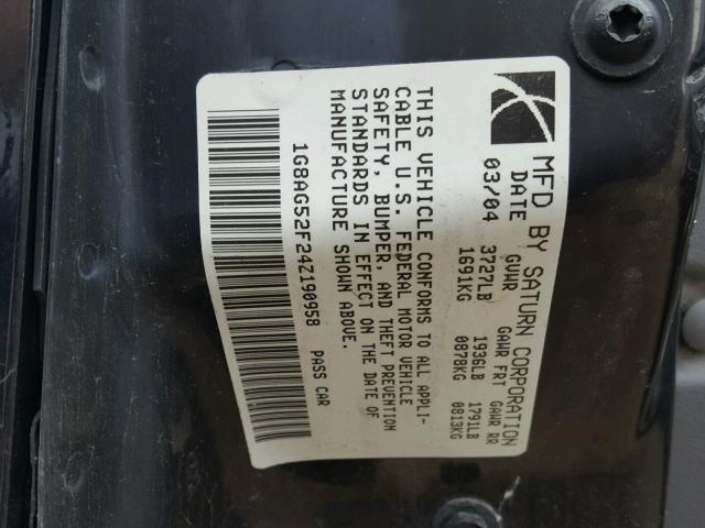 1G8AG52F24Z190958 - 2004 SATURN ION LEVEL BLACK photo 10