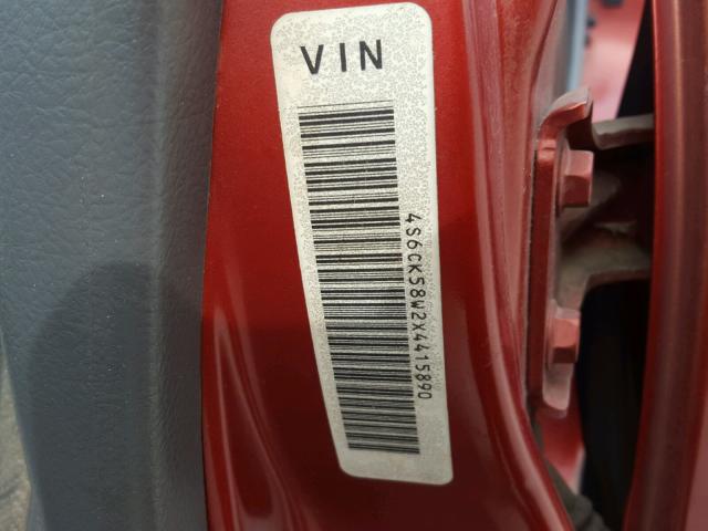 4S6CK58W2X4415890 - 1999 HONDA PASSPORT E MAROON photo 10