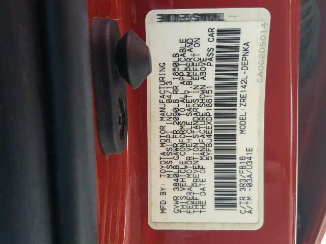 5YFBU4EEXDP186151 - 2013 TOYOTA COROLLA BA RED photo 10