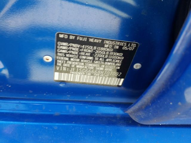 JF1SG66668H707092 - 2008 SUBARU FORESTER S BLUE photo 10
