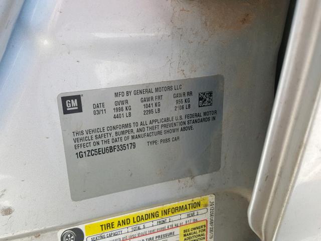 1G1ZC5EU6BF335179 - 2011 CHEVROLET MALIBU 1LT ვერცხლისფერი ფოტო 10