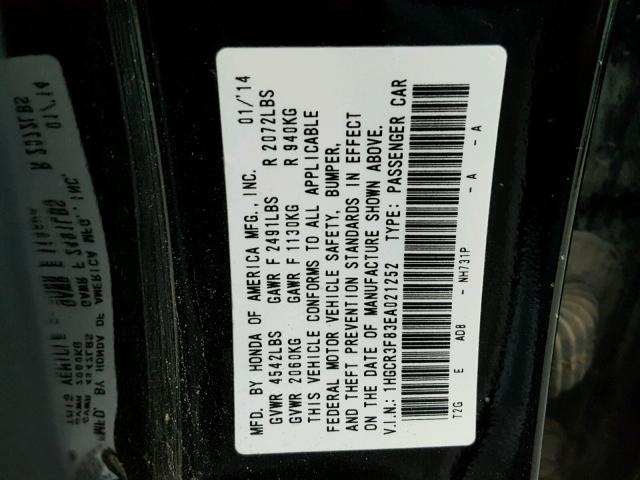 1HGCR3F83EA021252 - 2014 HONDA ACCORD EXL BLACK photo 10