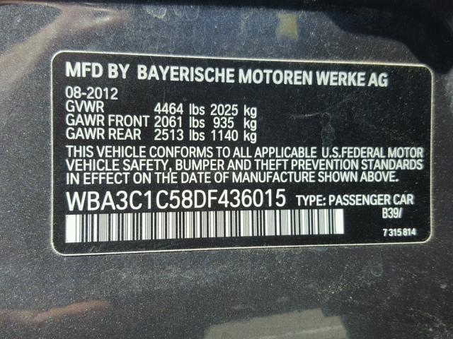 WBA3C1C58DF436015 - 2013 BMW 328 I SULE GRAY photo 10