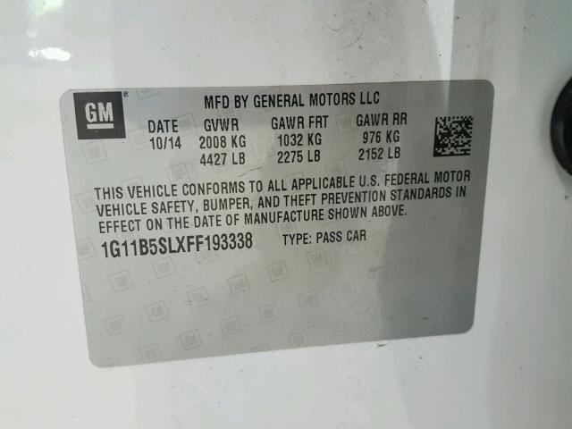 1G11B5SLXFF193338 - 2015 CHEVROLET MALIBU LS 白色 照片 10