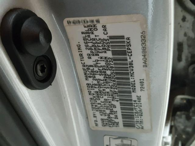 4T1BF32K02U520732 - 2002 TOYOTA CAMRY LE SILVER photo 10