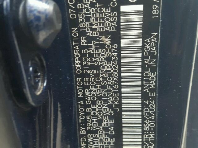 JTKDE167X80243476 - 2008 TOYOTA SCION TC 蓝色 照片 10