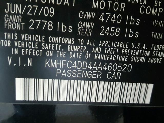 KMHFC4DD4AA460520 - 2010 HYUNDAI AZERA GLS BLACK photo 10