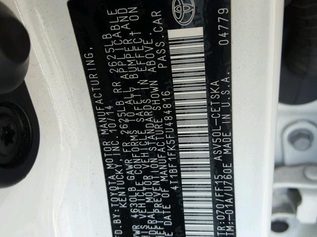 4T1BF1FK5FU484816 - 2015 TOYOTA CAMRY LE WHITE photo 10