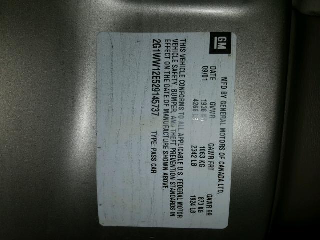 2G1WW12E529145737 - 2002 CHEVROLET MONTE CARL 棕色 照片 10