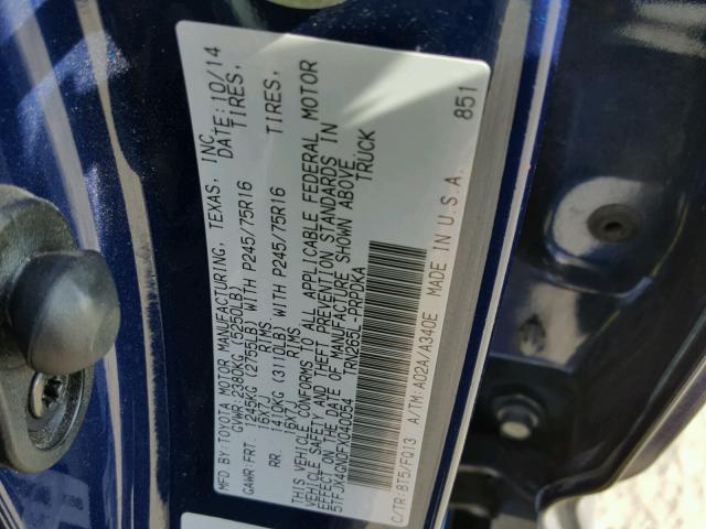 5TFJX4GN0FX040054 - 2015 TOYOTA TACOMA DOU BLUE photo 10