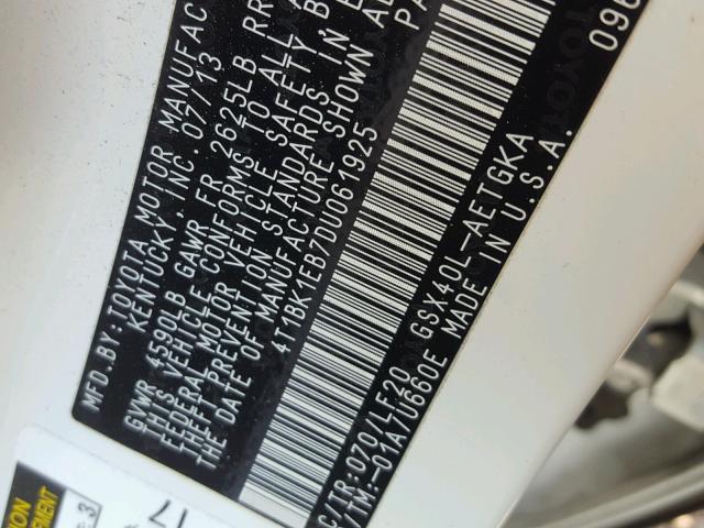 4T1BK1EB7DU061925 - 2013 TOYOTA AVALON BAS أبيض صورة 10