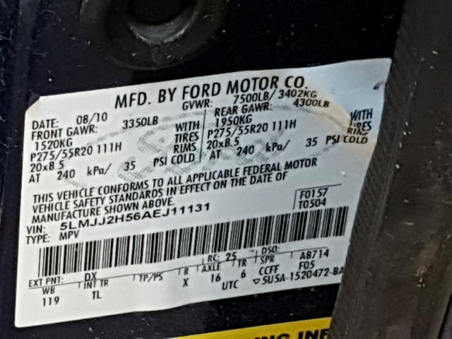 5LMJJ2H56AEJ11131 - 2010 LINCOLN NAVIGATOR BLUE photo 10