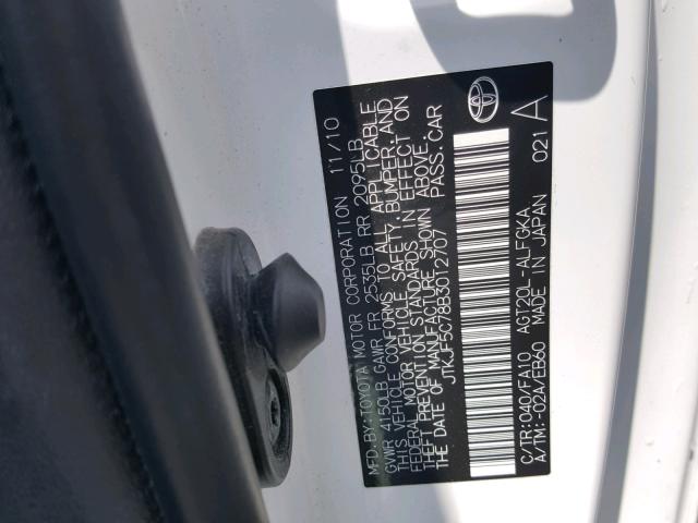 JTKJF5C78B3012707 - 2011 TOYOTA SCION TC 白色 照片 10