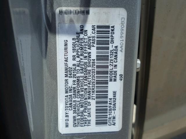 2T1KR32E23C037084 - 2003 TOYOTA MATRIX 银色 照片 10