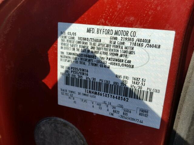 1LNHM86SX5Y648562 - 2005 LINCOLN LS 栗色 照片 10