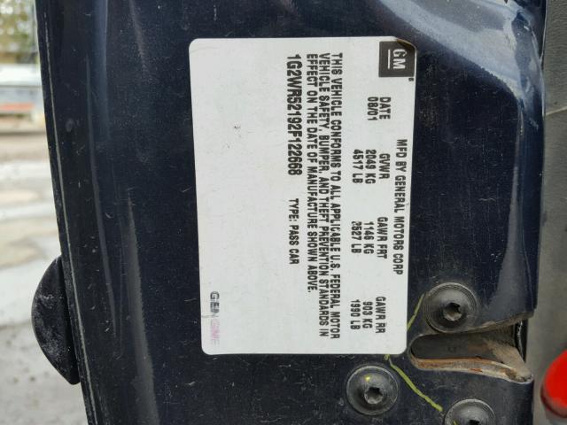 1G2WR52192F122668 - 2002 PONTIAC GRAND PRIX BLUE photo 10