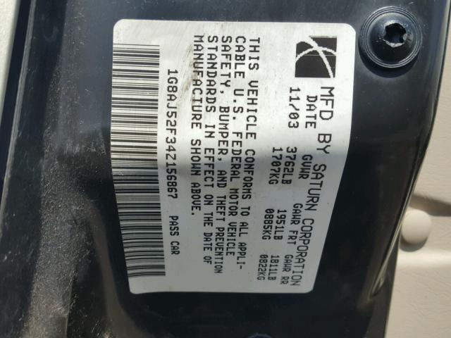 1G8AJ52F34Z156867 - 2004 SATURN ION LEVEL GOLD photo 10