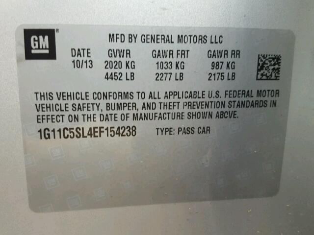 1G11C5SL4EF154238 - 2014 CHEVROLET MALIBU 1LT 灰色 照片 10