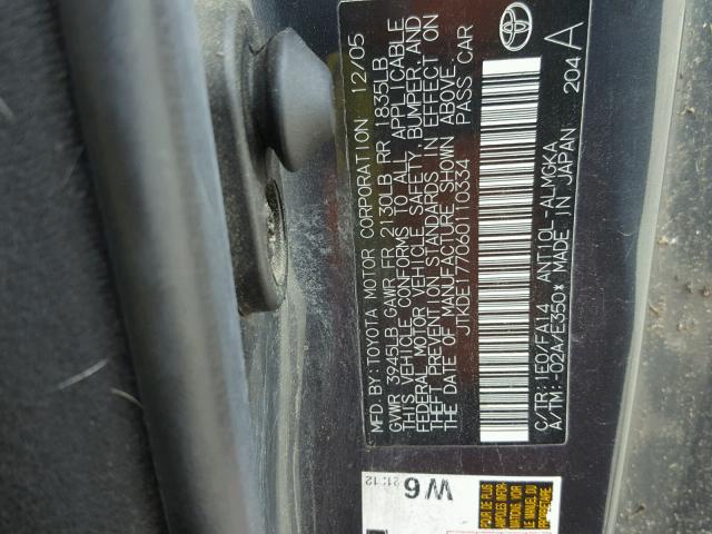 JTKDE177060110334 - 2006 TOYOTA SCION TC 灰色 照片 10