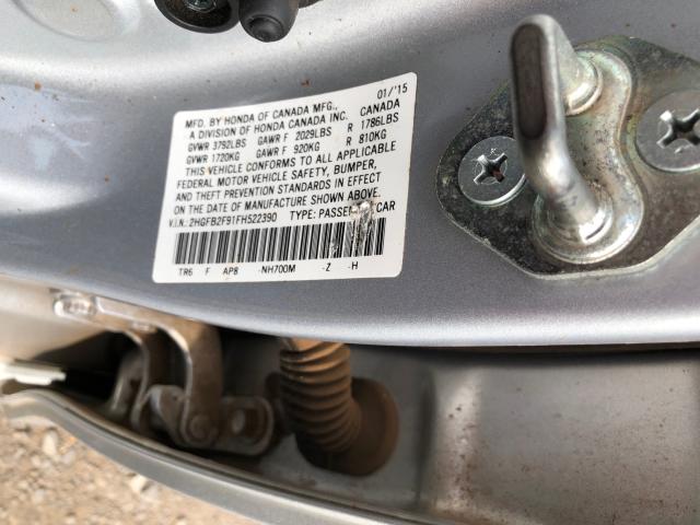 2HGFB2F91FH522390 - 2015 HONDA CIVIC EXL SILVER photo 10