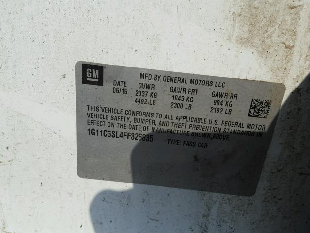 1G11C5SL4FF326835 - 2015 CHEVROLET MALIBU 1LT 白色 照片 10