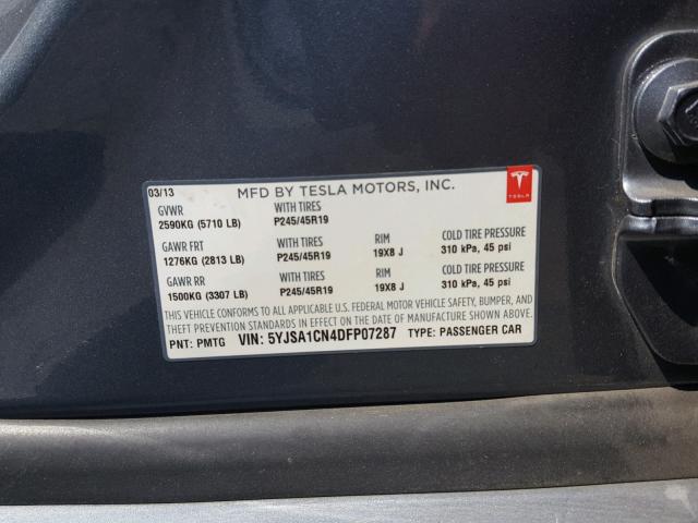 5YJSA1CN4DFP07287 - 2013 TESLA MODEL S GRAY photo 10