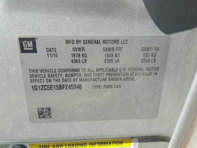 1G1ZC5E15BF245348 - 2011 CHEVROLET MALIBU 1LT SILVER photo 10