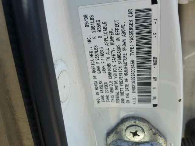 1HGCP36899A009456 - 2009 HONDA ACCORD WHITE photo 10