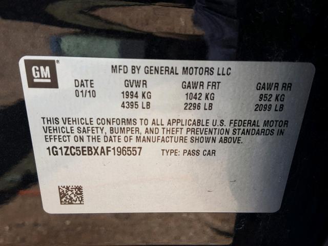 1G1ZC5EBXAF196557 - 2010 CHEVROLET MALIBU 1LT 黑色 照片 10