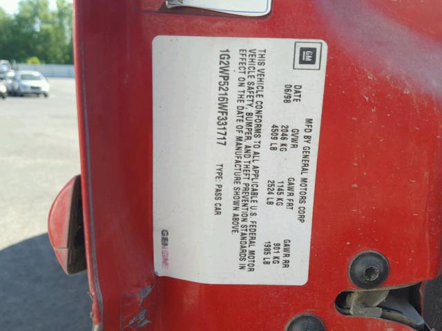 1G2WP5216WF331717 - 1998 PONTIAC GRAND PRIX RED photo 10
