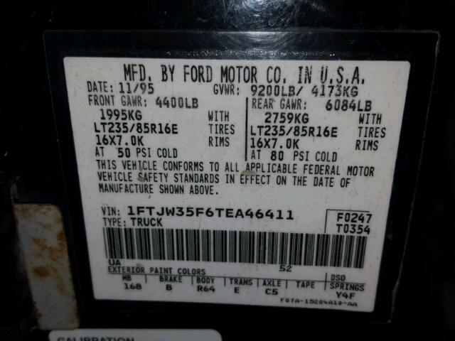 1FTJW35F6TEA46411 - 1996 FORD F350 BLACK photo 10