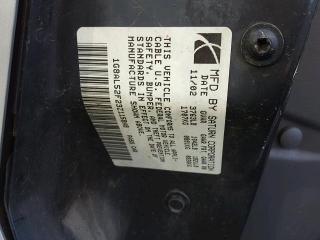 1G8AJ52F73Z115849 - 2003 SATURN ION LEVEL SILVER photo 10