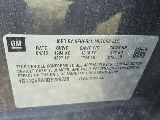 1G11C5SA0DF288726 - 2013 CHEVROLET MALIBU ნაცრისფერი ფოტო 10