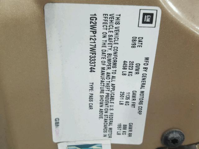 1G2WP1217WF333744 - 1998 PONTIAC GRAND PRIX GOLD photo 10
