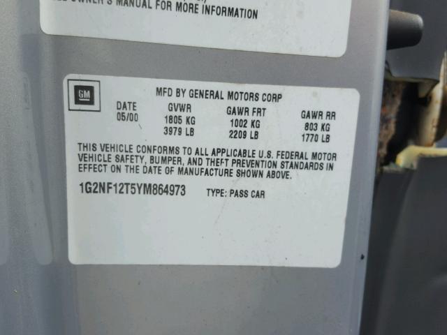 1G2NF12T5YM864973 - 2000 PONTIAC GRAND AM S 银色 照片 10