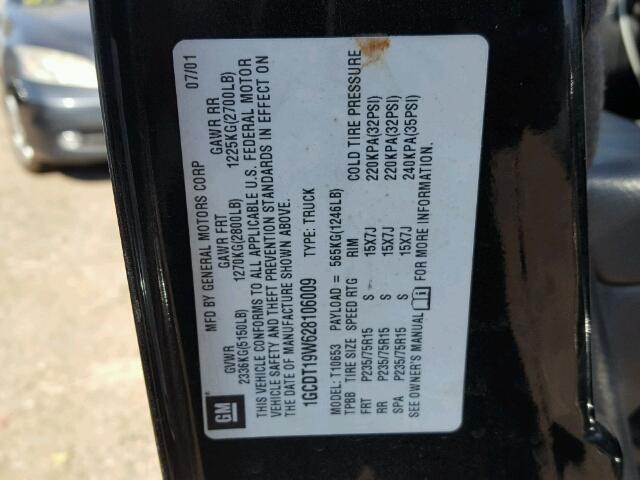 1GCDT19W628106009 - 2002 CHEVROLET S TRUCK BLACK photo 10