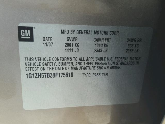 1G1ZH57B38F175610 - 2008 CHEVROLET MALIBU 1LT 棕色 照片 10