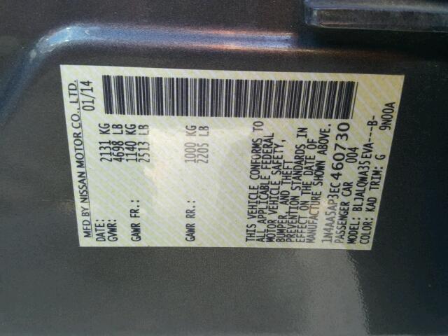 1N4AA5AP3EC460730 - 2014 NISSAN MAXIMA S رمادي صورة 10