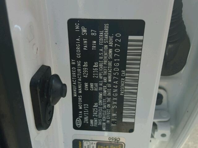 5XXGN4A75DG170720 - 2013 KIA OPTIMA EX WHITE photo 10