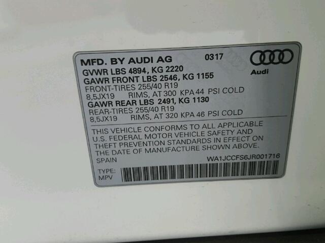 WA1JCCFS6JR001716 - 2018 AUDI Q3 PREMIUM WHITE photo 10