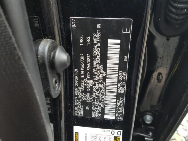 JTEBU5JR7J5507324 - 2018 TOYOTA 4RUNNER SR BLACK photo 10