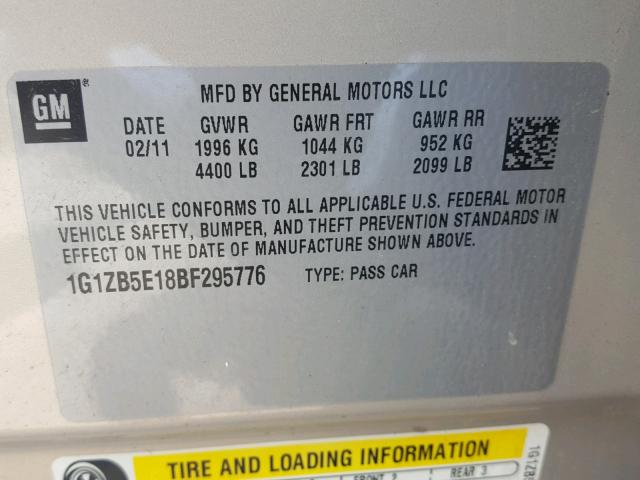 1G1ZB5E18BF295776 - 2011 CHEVROLET MALIBU LS GOLD photo 10