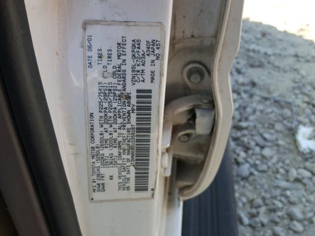 JT3HN86R810358087 - 2001 TOYOTA 4RUNNER WHITE photo 10