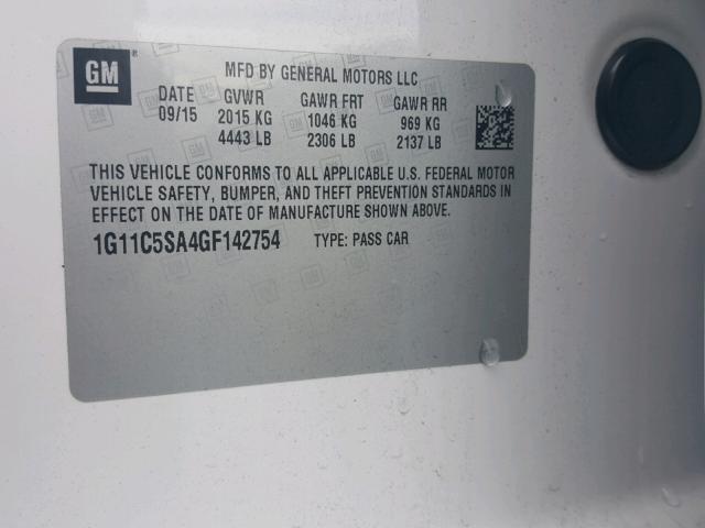 1G11C5SA4GF142754 - 2016 CHEVROLET MALIBU LIM 白色 照片 10